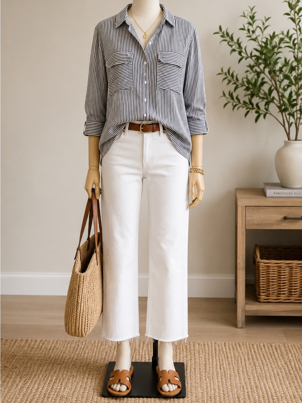 Vince Camuto Button Down in Navy & White